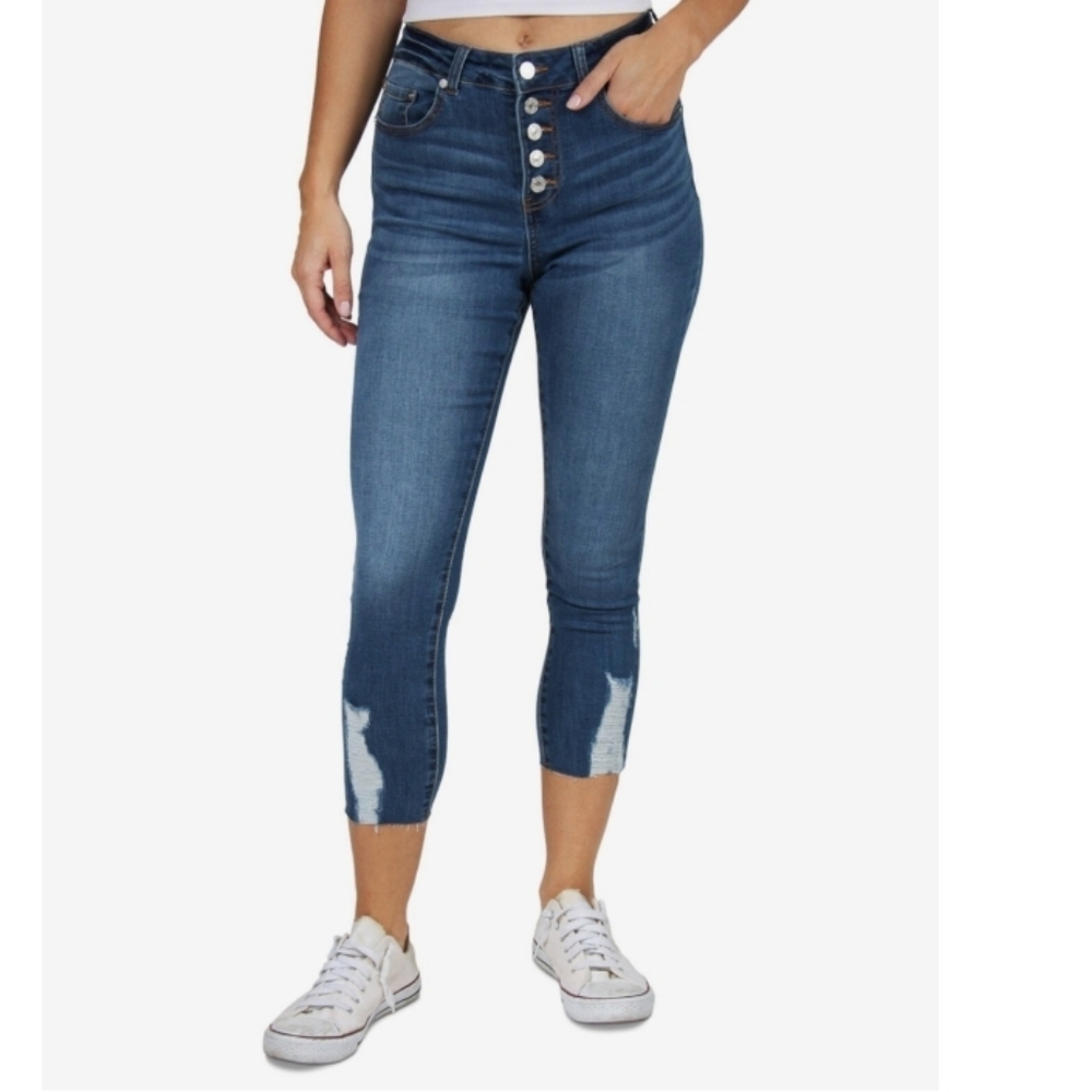 Indigo Rein Curvy Button Fly Ankle Skinny Jeans Pants